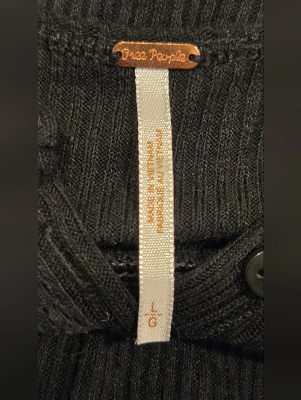 FREE PEOPLE Waffle Knit Henley Tunic Top - Black, Size L.